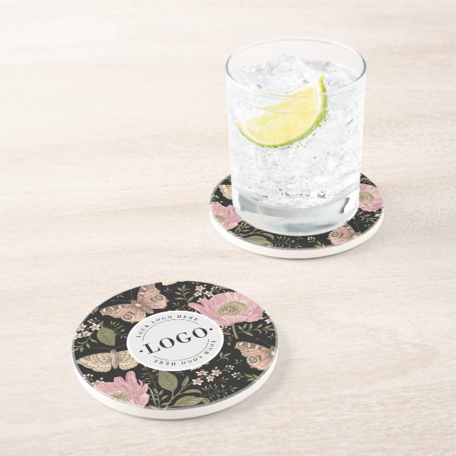 Wildflower Botanical Floral Monogram Business Logo Coaster (Side)