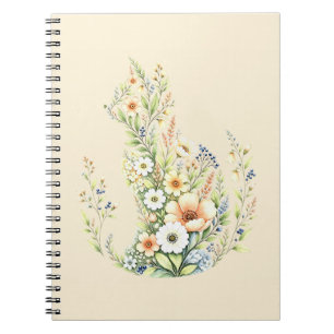  Wildflower Botanical Peach Cat Silhouette  Notebook
