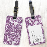 Wildflower Botanical Plum Purple Personalised Luggage Tag<br><div class="desc">Pretty floral botanical silhouettes of nature,  white foliage,  leaves and wild flowers on a purple background.  Change the contact information on the reverse.</div>