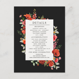 Wildflower Botanical Poppy Dark Wedding Details Enclosure Card