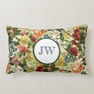 Wildflower botanical summer garden monogram lumbar cushion