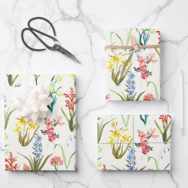 Wildflower Botanical Watercolor Wrapping Paper (Front)
