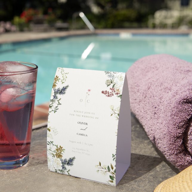 Wildflower Botanical Wedding Table Tent Sign (Insitu(On Table))