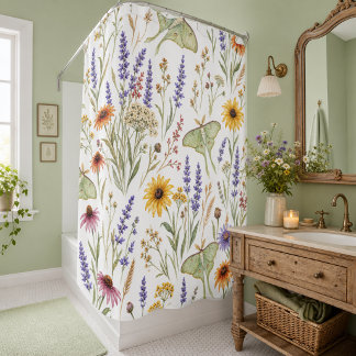 Wildflower Botanical Yellow & Purple Floral Shower Curtain
