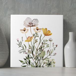 Wildflower Bouquet Boho Aesthetic Ceramic Tile