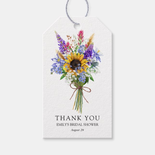 Wildflower bouquet Bridal Shower Gift Tags (Front)
