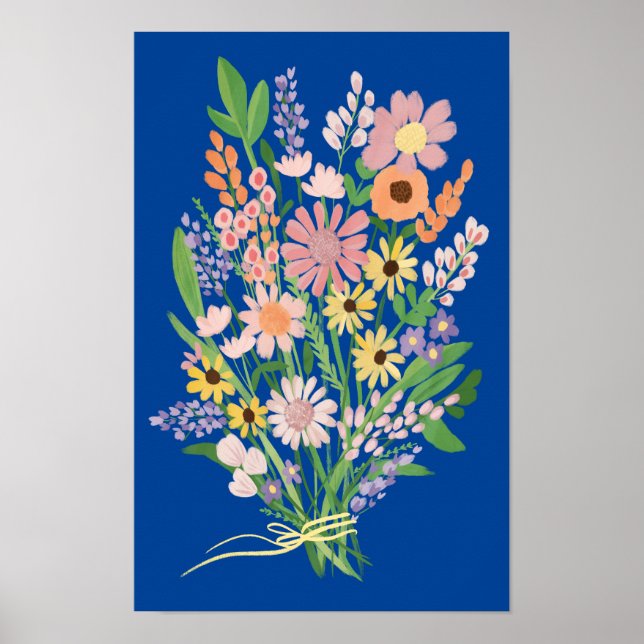 Wildflower Bouquet Colourful Gouache Painting Art Poster (Front)