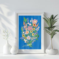 Wildflower Bouquet Colourful Gouache Painting Art