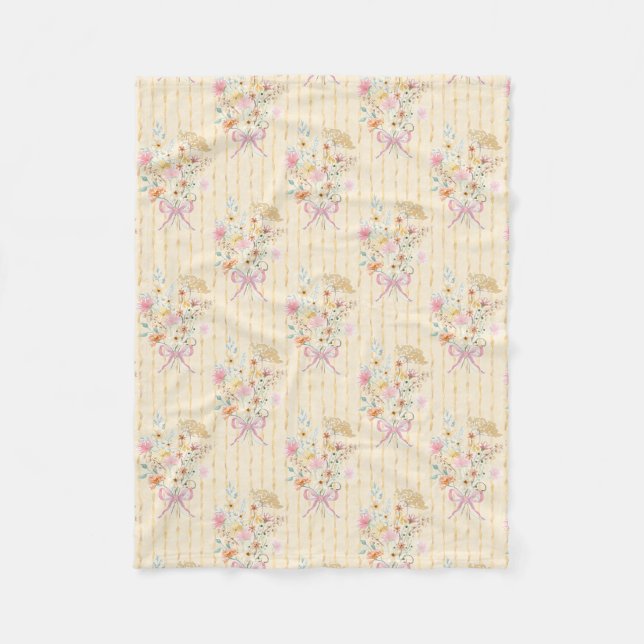 Wildflower Bouquet Floral Ribbon Striped Baby Girl Fleece Blanket (Front)