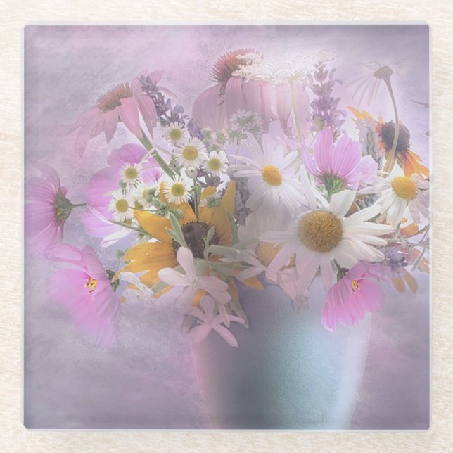 Wildflower Bouquet Glass Coaster (Front)