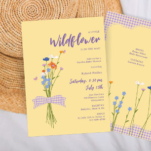 Wildflower Bouquet Lavender Gingham Baby Shower Invitation