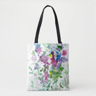 Wildflower Bouquet Red Blue Pink Watercolor Image  Tote Bag