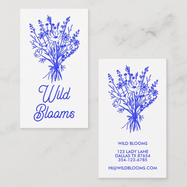 Wildflower Bouquet Rustic Minimal Floral Blue Chic Business Card (Front/Back)
