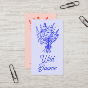 Wildflower Bouquet Rustic Minimal Floral Blue Red Business Card
