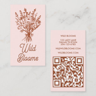Wildflower Bouquet Rustic Minimal Floral Brown QR Business Card