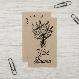 Wildflower Bouquet Rustic Minimal Floral Kraft Business Card