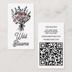 Wildflower Bouquet Rustic Minimal Floral QR code  Business Card