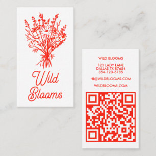 Wildflower Bouquet Rustic Minimal Floral Red QR Business Card