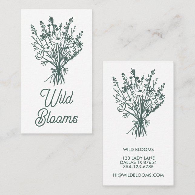 Wildflower Bouquet Rustic Minimal Floral Sage Chic Business Card (Front/Back)