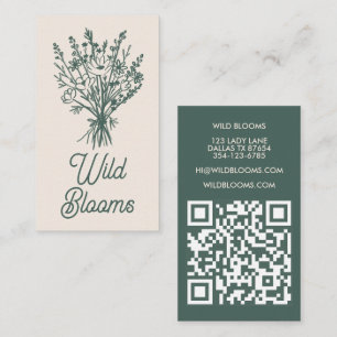 Wildflower Bouquet Rustic Minimal Floral Sage QR Business Card