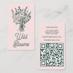Wildflower Bouquet Rustic Minimal Floral Sage QR Business Card