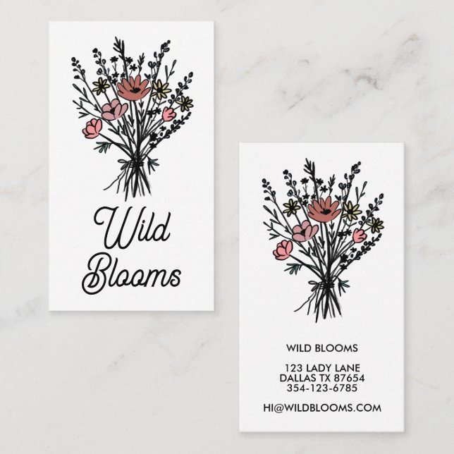 Wildflower Bouquet Rustic Minimal Simple Floral  Business Card (Front/Back)