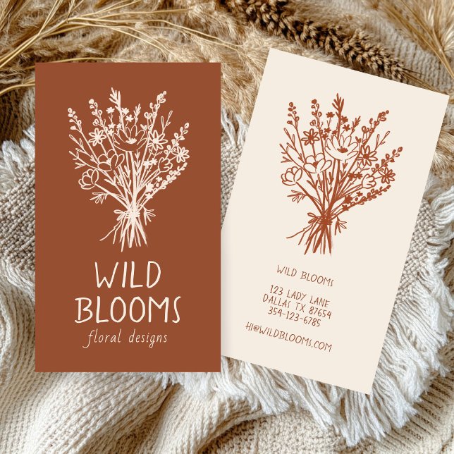Wildflower Bouquet Rustic Minimal Simple Floral  Business Card (Wildflower Bouquet Rustic Minimal Simple Floral Terracotta Custom Business Card
)