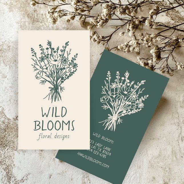 Wildflower Bouquet Rustic Minimal Simple Floral  Business Card (Wildflower Bouquet Rustic Minimal Simple Floral Business neutral Colors Card
)