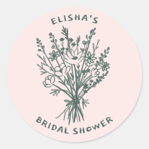 Wildflower Bouquet Rustic Whimsical Bridal Shower Classic Round Sticker