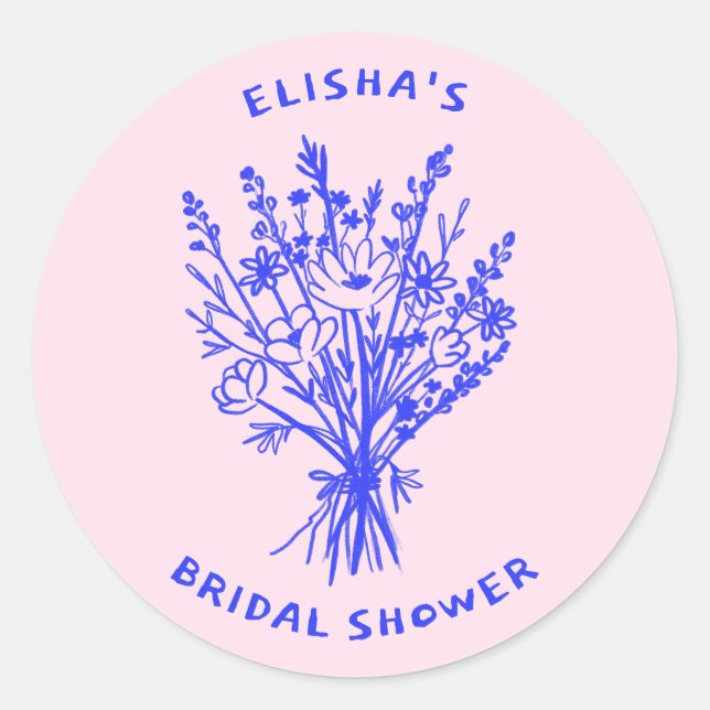 Wildflower Bouquet Rustic Whimsical Bridal Shower  Classic Round Sticker (Front)