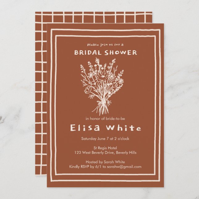 Wildflower Bouquet Rustic Whimsical Bridal Shower Invitation (Front/Back)