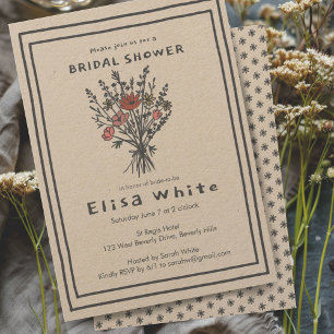 Wildflower Bouquet Rustic Whimsical Bridal Shower  Invitation