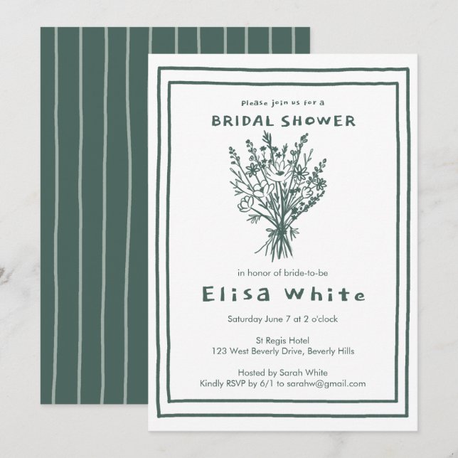 Wildflower Bouquet Rustic Whimsical Bridal Shower Invitation (Front/Back)