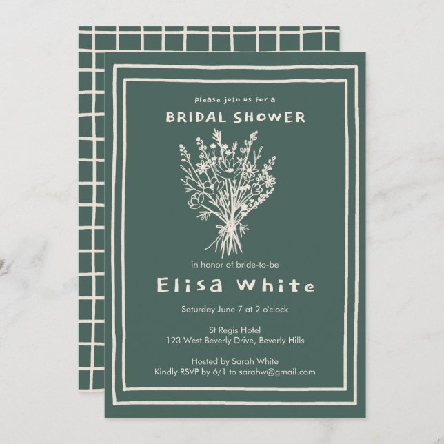 Wildflower Bouquet Rustic Whimsical Bridal Shower Invitation (Front/Back)