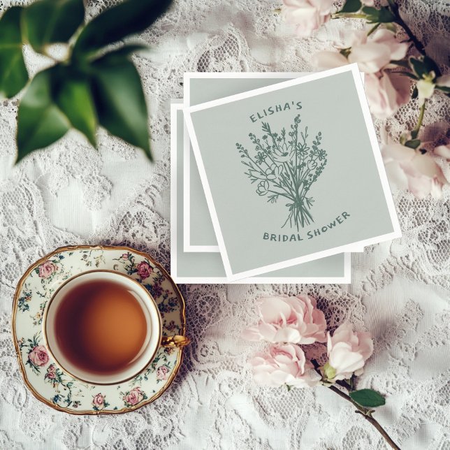 Wildflower Bouquet Rustic Whimsical Bridal Shower  Napkin (Wildflower Bouquet Rustic Whimsical Bridal Shower Sage CUSTOM Napkins
)