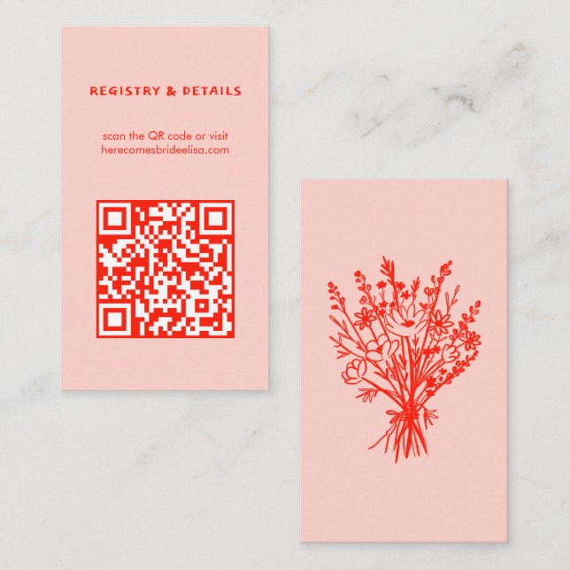 Wildflower Bouquet Rustic Whimsical QR Code Bridal Enclosure Card (Front/Back)