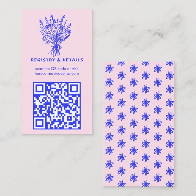 Wildflower Bouquet Rustic Whimsical QR Code Bridal Enclosure Card (Front/Back)