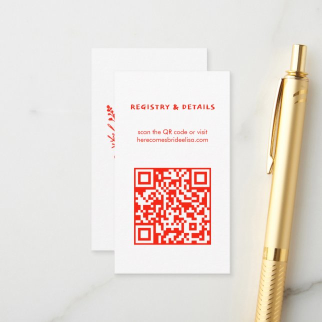 Wildflower Bouquet Rustic Whimsical QR Code Bridal Enclosure Card (Front/Back In Situ)