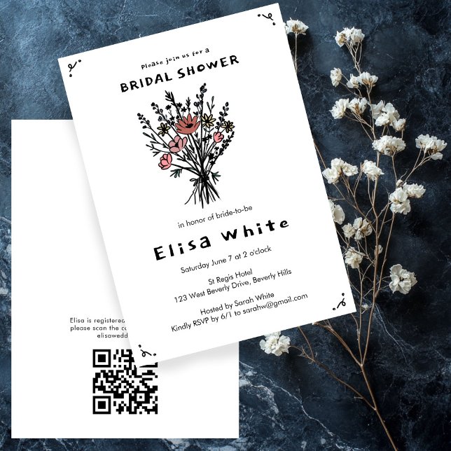 Wildflower Bouquet Rustic Whimsical QR Code Bridal Invitation (Wildflower Bouquet Rustic Whimsical QR Code Bridal Invitation
)
