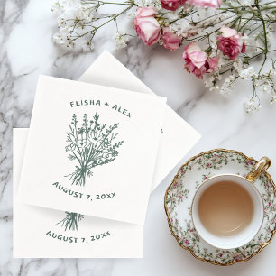 Wildflower Bouquet Rustic Whimsical Wedding Bloom  Napkin