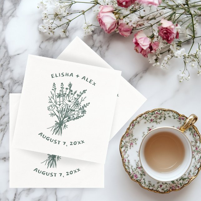 Wildflower Bouquet Rustic Whimsical Wedding Bloom  Napkin (Wildflower Bouquet Rustic Whimsical Wedding Engagement floral custom Napkins
)