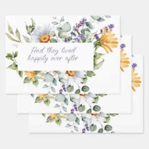 Wildflower Bouquet Watercolor Flowers Frame  Wrapping Paper Sheet