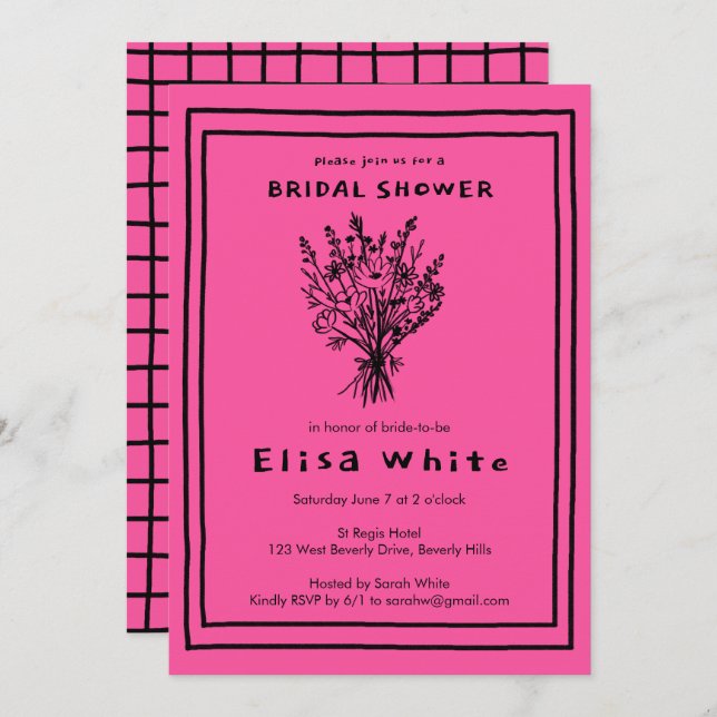 Wildflower Bouquet Whimsical Bridal Shower Bold Invitation (Front/Back)