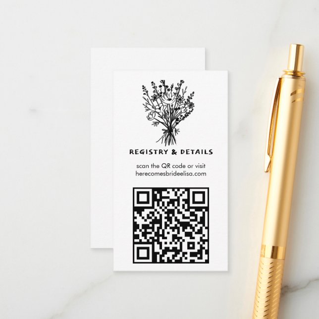 Wildflower Bouquet Whimsical QR Code Bold Bridal Enclosure Card (Front/Back In Situ)