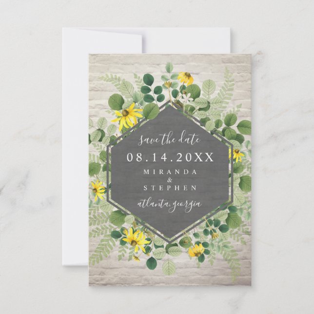 Wildflower Bouquet White Brick Save The Date (Front)
