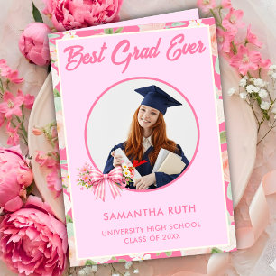 Wildflower Bow Best Grad Ever Photo Graduation Card