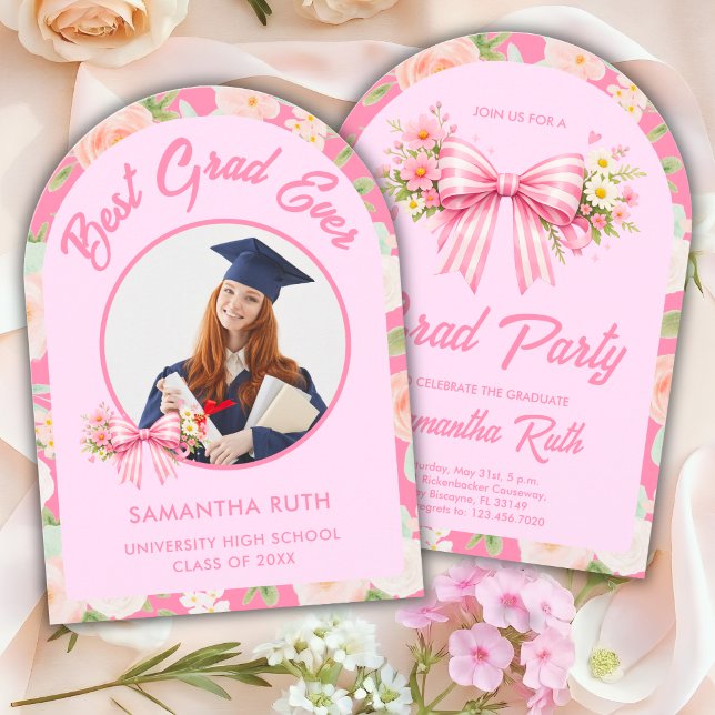 Wildflower Bow Best Grad Ever Photo Graduation Invitation (Creator Uploaded)
