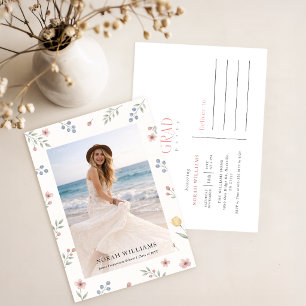 Wildflower Bow Floral Photo Graduation Invitation Postcard
