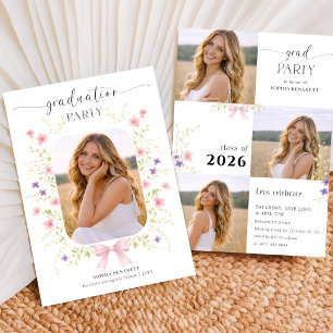 Wildflower Bow Graduation Party Photo Collage Invitation