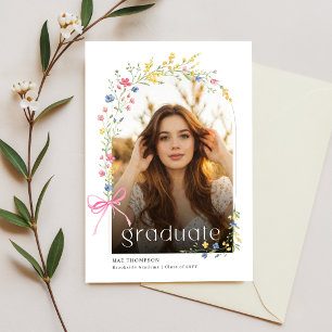Wildflower Bow Graduation Party Photo Invitation Postcard